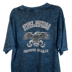 Harley Davidson T-Shirt Sz L Stonewash Tie Dye Blue Chippewa Falls WI Pocket Tee